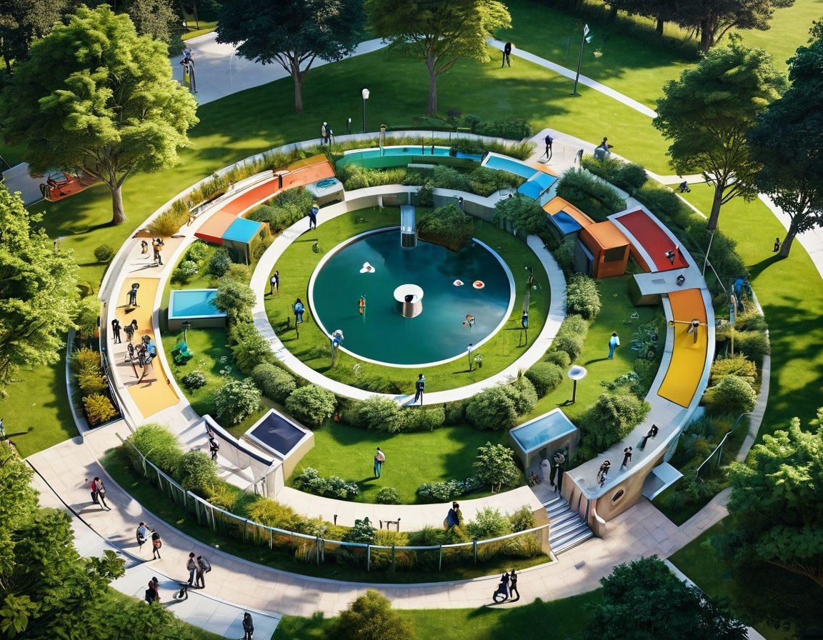 A dynamic and engaging digital landscape showing an open lock symbolizing 'unlocking power', surrounded by vibrant icons representing various services and solutions like technology, community, and support. Include a diverse group of people collaborating and sharing ideas in a lush, green park setting. Bright, inviting colors to evoke a sense of community and growth. super-realistic. vibrant colors.